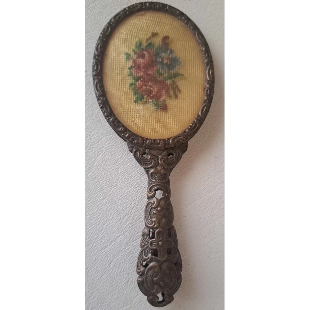 Vintage Miniature Floral French Ornate Petit Mirror 5